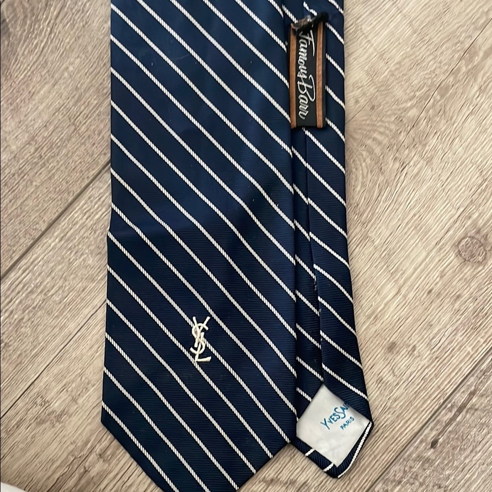 Yves Saint Laurent Blue and White Striped Tie